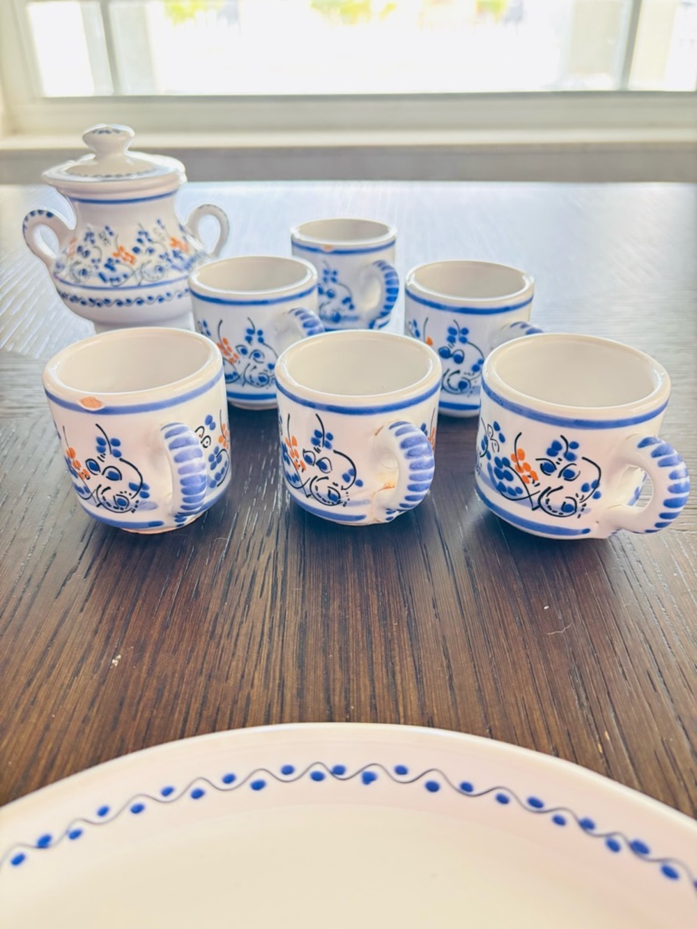 Blue White Demitasse Espresso Set Tray Cups Sugar Bowl European Style - Picture 8 of 9